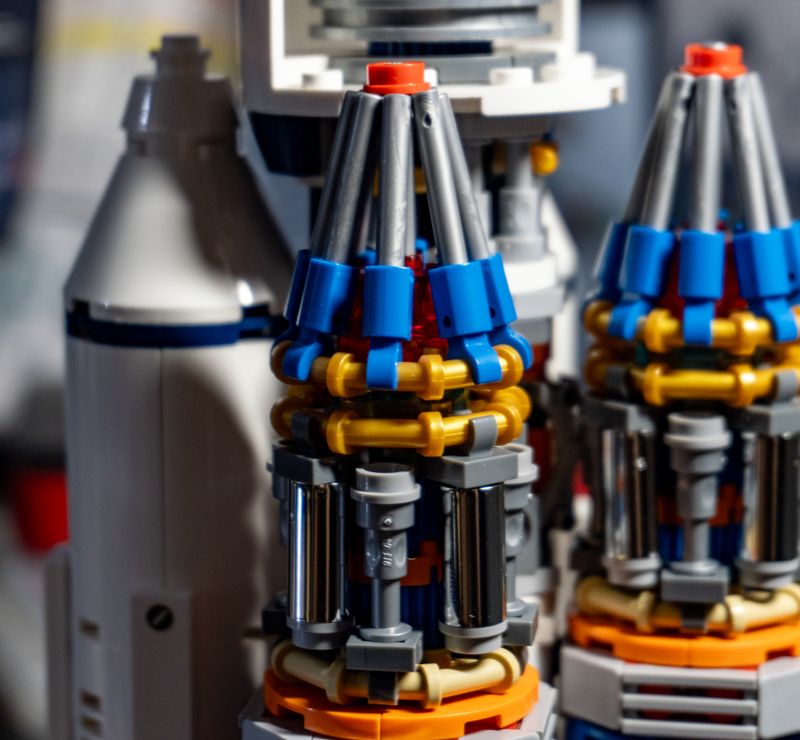 Close-up of the upper section of the disassembled boosters.